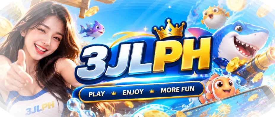 Play 3JLPH: Play, Enjoy, More Fun banner with fishing-game characters and a smiling player